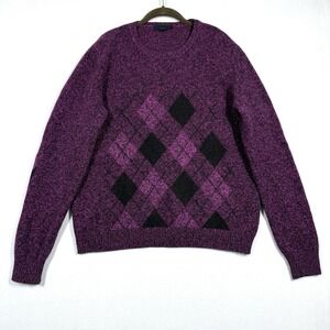 Burberry Prorsum Sweater Mens XL Argyle Merino Wool Knit Made in Italy Purple